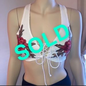 Sexy Embroidered Rose Crop Top